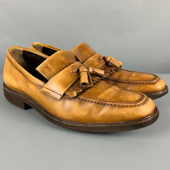 TOD'S Size 8 Brown Distressed Leather Tassels Loafers - Picture 1 of 9